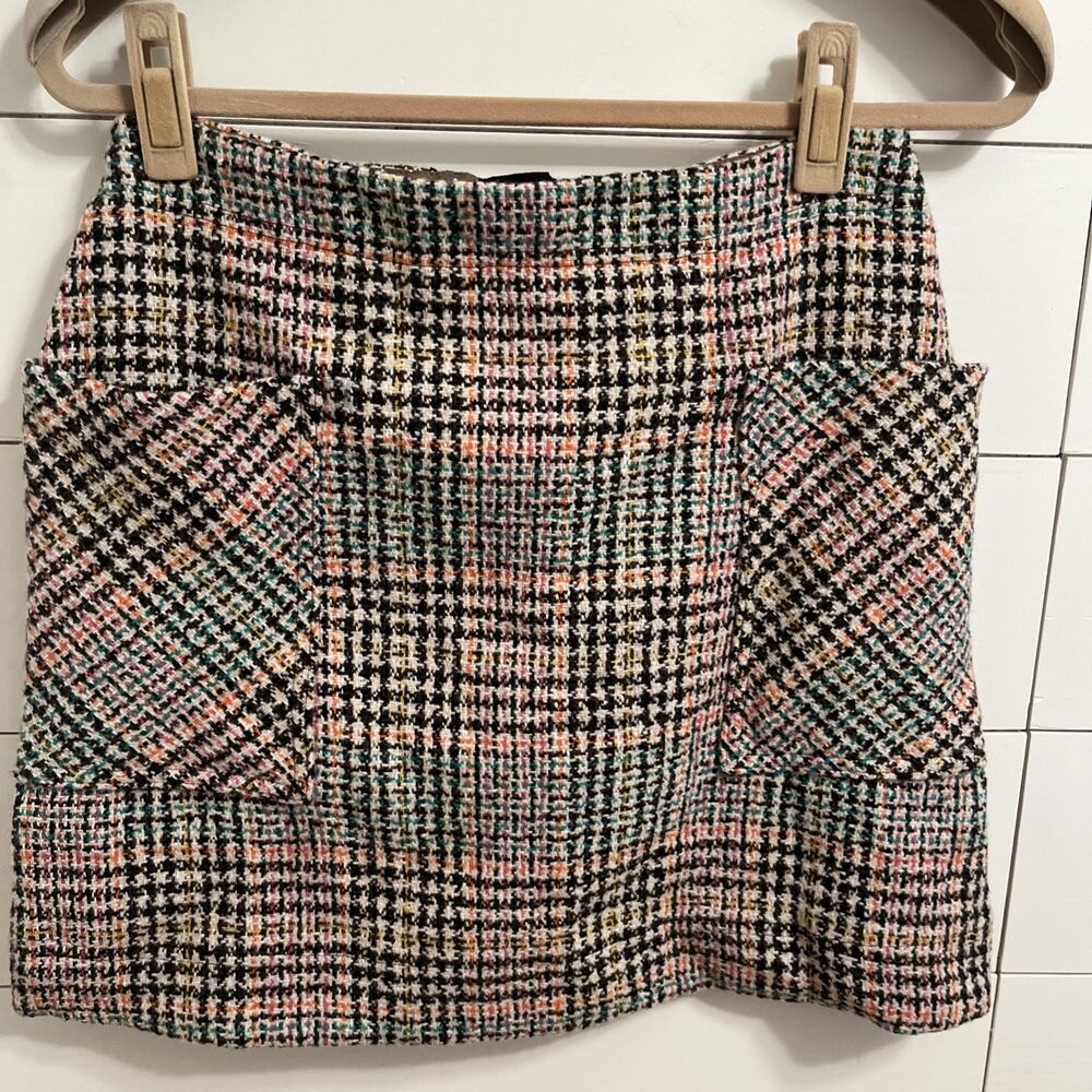 Anthropologie Maeve Bijou Plaid Tweed Knit Mini Skirt Size 4P